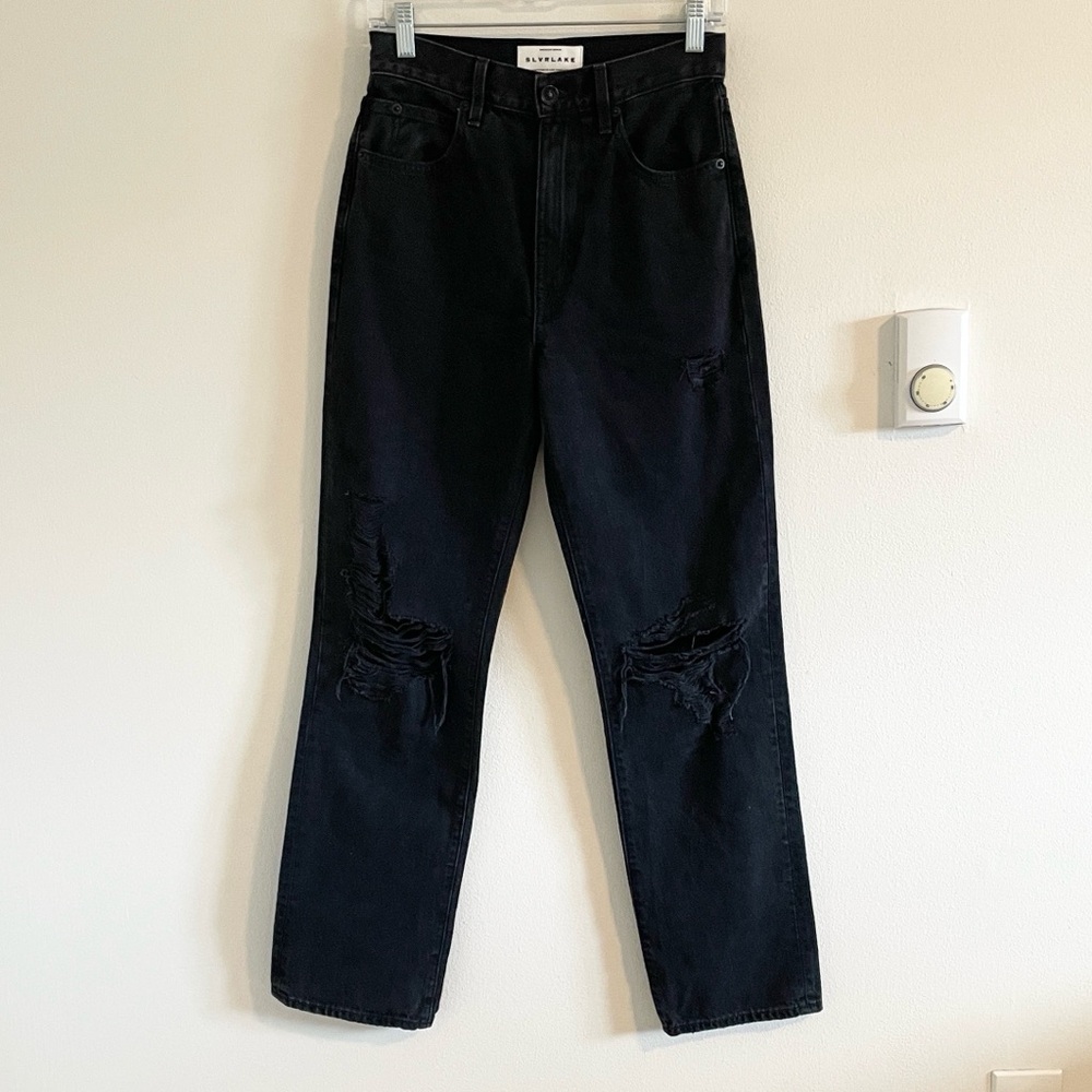 SLVRLAKE London Jeans Women's Size 26 Straight Leg Distressed Black - Picture 3 of 11